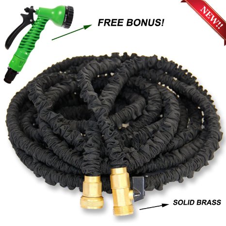 2016 NEWEST 50 ft Heavy Duty Expandable Garden Hose - Designed for Garden Watering CarPet Washing - Premium Exterior Solid Brass Ends High Pressure Resistant 7 Spraying Patterns