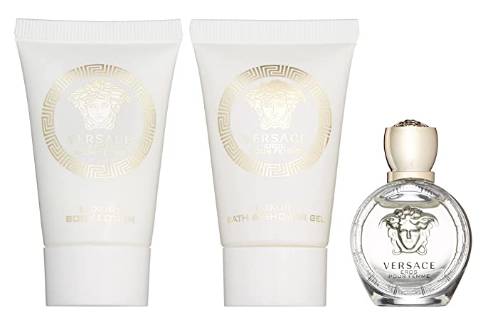 Versace Eros Pour Femme 3 Pieces Travel Kit - Eau De Parfum, Shower Gel & Body Lotion, PINK , 3 Count