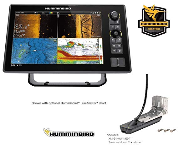 Humminbird Solix-10 Chirp with Mega SI  Fishfinder GPS Combo G2 (Humm-411010-1) with XM 14 HW MSI T Transom Mount Transducer