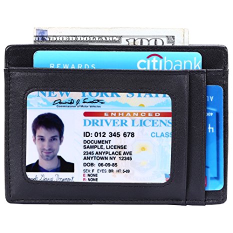 Slim Wallet RFID Front Pocket Wallet Minimalist Secure Thin Credit Card Holder (OneSize, Black)