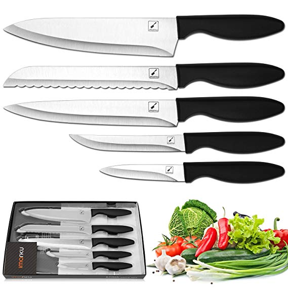 Knife Set - Imarku 5-Piece Kitchen Knife Set with 8" Chef's Knife, 8" Bread Knife, 8" Carving Knife,5" Utility Knife, 3.5" Paring Knife,Stainless Steel Kitchen Knives Set