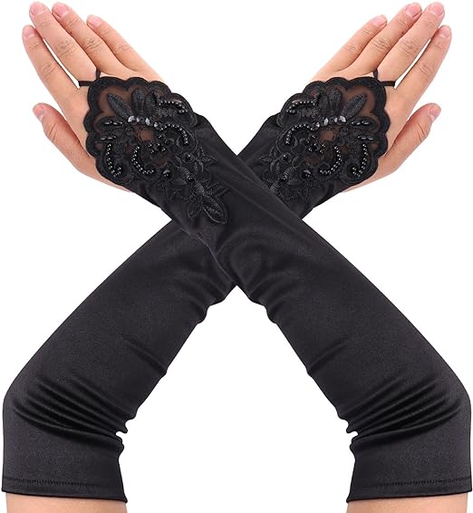 Sibba Lace Gloves Black Fishnet Fingerless Sleeves 1920s Halloween Cosplay Long Arm Gothic Mesh Warmers Sun Uv Protection