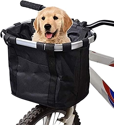 URBEST Bike Basket,Small Pets Cat Dog Folding Carrier,Removable Bicycle Handlebar Front Basket, Quick Release and Easy to Install,Detachable Cycling Bag