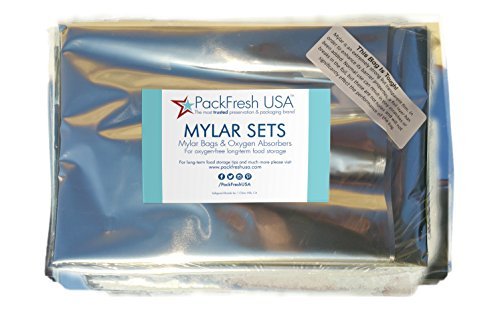 5 Gallon Mylar Bags with 2000cc Oxygen Absorbers (10) with PackFreshUSA LTFS Guide