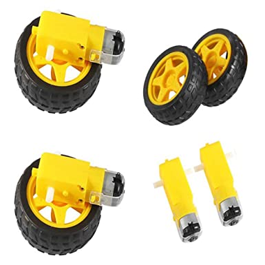 2pcs DC Electric Motor 3-6V Dual Shaft Geared TT Magnetic Gearbox Engine with 2Pcs Plastic Car Tire Wheel, Mini Φ67mm Smart RC Car Robot Tyres Model Gear Parts