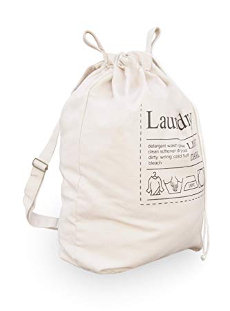Topline Laundry Hamper Bag with Adjustable Drawstring and Carrying Strap - Beige
