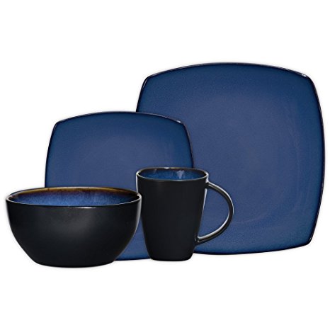 Gibson Home Soho Lounge Square 16-Piece Dinnerware Set, Blue, Service for 4