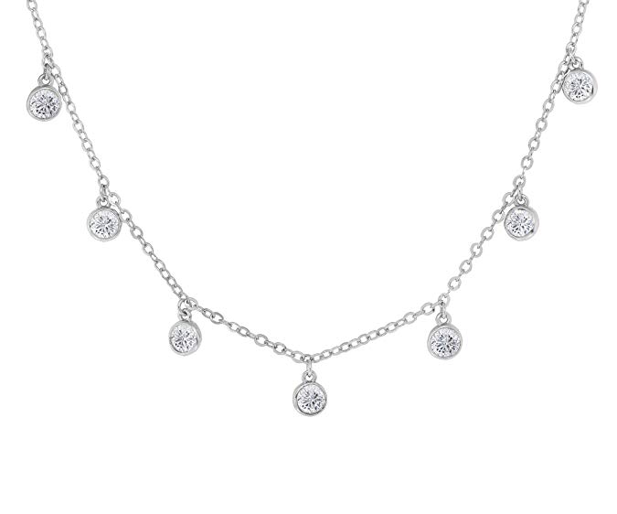 NYC Sterling Women Cubic Zirconia 5MM Droplets Station Necklace