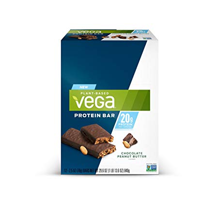 Vega 20g Protein Bar Chocolate Peanut Butter (12 Count) - Plant Based Vegan protein, Non Dairy, Gluten Free, Non GMO