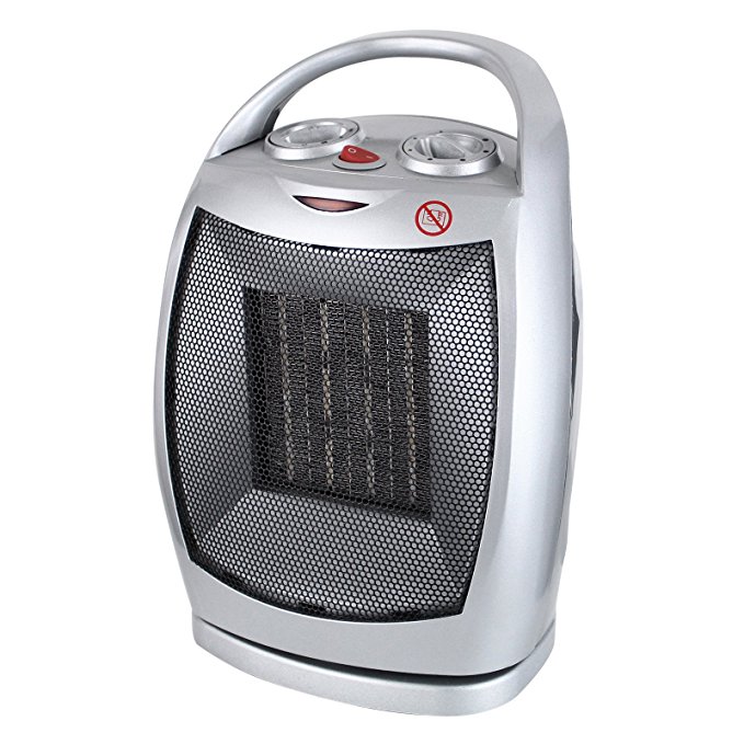 KUPPET Space Heater, Oscillating Ceramic Portable Heater, Adjustable Thermostat, Portable Electric Heater Fan with Overheat Protection and Carrying Handle, Four-position Function Switch, 750W/1500W