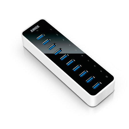 Upgraded Version Anker USB 30 SuperSpeed 10-Port Hub Including a BC 12 Charging Port with 60W 12V  5A Power Adapter VIA VL812-B2 Chipset and updated Firmware 9081 AH231