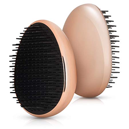 Navaris Small Detangling Styling Hairbrush - Compact Mini Handbag Brush Suitable for All Hair Types for Travel Office On the Go - Metallic Rose Gold