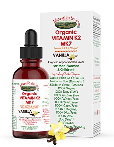 Organic Vitamin K2 - MK7 Liquid Drops by MaryRuth's Non-GMO Vegan Gluten Free Paleo Ketogenic Bariatric Friendly & Celiac Friendly for Men, Women & Children Vanilla Flavor 1oz Glass Bottle