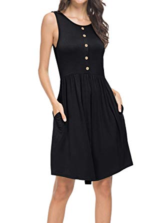 levaca Women's Summer Sleeveless Casual Loose Swing T-Shirt Dress with Pockets