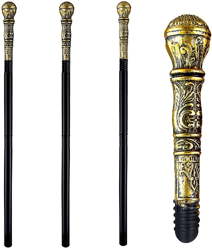 Cooraby 3 Pack Egyptian Pimp Cane Gold Pimp Cane Gold Walking Cane Antique Pimp Cane Egyptian Staff Walking Stick Cane for Halloween King Cosplay Prop Costume Accessories (Gold)