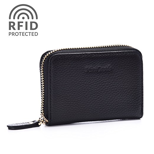 Credit Card Wallet, RFID Blocking Genuine Leather Credit Card Holder for Women Minicastle