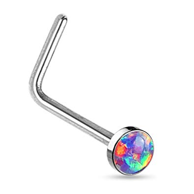 Fifth Cue 20G Synthetic Opal Set Flat Top PVD Over 316L Surgical Steel L Bend Stud Nose Rings