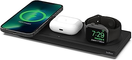 Belkin MagSafe 3-in-1 Wireless Charging Pad - Fast Wireless Charging for Apple Watch, iPhone 14, iPhone 13 & iPhone 12 Series, & AirPods - MagSafe Charging Station for Multiple Devices - Black