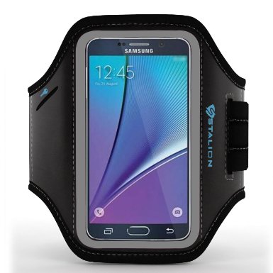 Galaxy S7 Edge Armband: Stalion® Sports Running & Exercise Gym Sportband (Jet Black) Water Resistant   Sweat Proof   Key Holder   ID / Credit Card / Money Holder