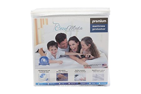 Premium Hypoallergenic Waterproof Mattress Protector-Breathable, Noiseless and Vinyl Free Fitted Mattress Cover- King by CozyModa