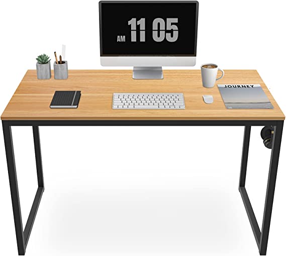 SANODESK Computer Desk 47 inch Modern Simple Sturdy Design Writing Table, Home Office Desk, Kids Study Desk with Iron Hook for Table Organization (Maple)