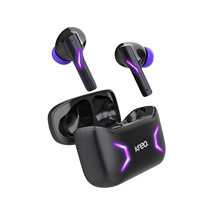 Kreo Mako TWS Wireless RGB Gaming Earbuds, 50ms Low Latency, Bluetooth 5.3Ear Buds, Long Lasting Playtime, Dynamic 13mm High BASS Drivers, Dual Game and Music Mode, USB Type-C