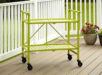 Indoor or Outdoor Folding, Metal, Rolling Serving Cart,Bright Green