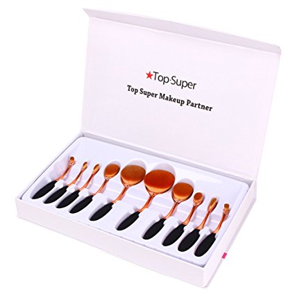Makeup Brushes, Top Super 10Pcs Pro Oval Makeup Brush set Cosmetic Foundation Liquid Cream Powder Blush Pigment Tool,Gift Package
