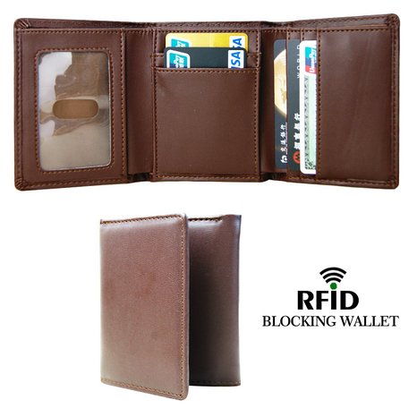 RFID Blocking Wallet , Mens RFID Blocking Trifold Leather Wallet with ID Window