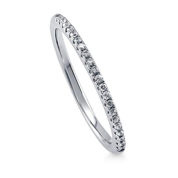 BERRICLE Rhodium Plated Sterling Silver Wedding Half Eternity Band Ring Made with Swarovski Zirconia