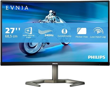 PHILIPS Evnia - 27M1C5200W - 27 Inch FHD Curved Gaming Monitor, VA, 240Hz, 1ms, Low Input Lag, Smart Image HDR, Height adjust (1920 x 1080 @ 240Hz, 300 cd/m², HDMI 2.0 / DP 1.4)