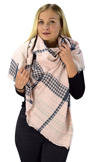 Peach Couture Warm Tartan Plaid Woven Oversized Fringe Scarf Blanket Shawl Wrap