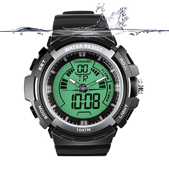 TEKMAGIC Digital Swimming Wrist Sports Watch 100m Water Resistant for Diving with LED Back Light Support Stopwatch and Chronograph Functions (W19-G)