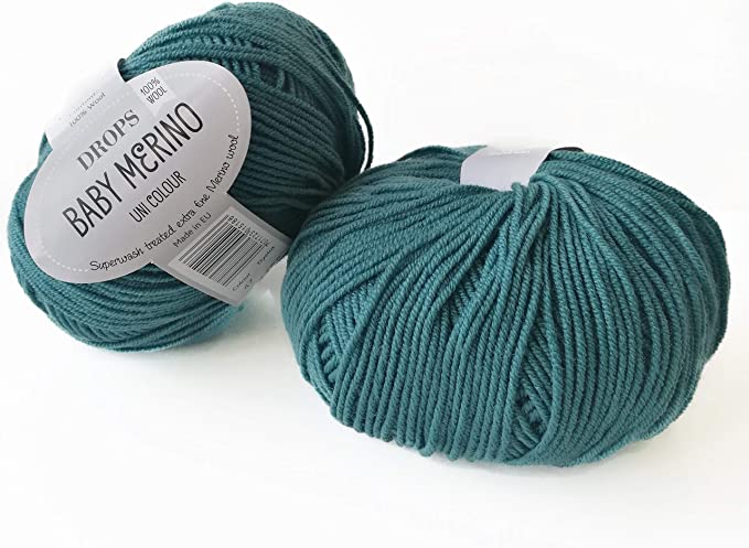 Superwash Merino Wool Yarn Drops Baby Merino, Sport Weight, 5 ply, 1.8 oz 191 Yards (47 North sea)