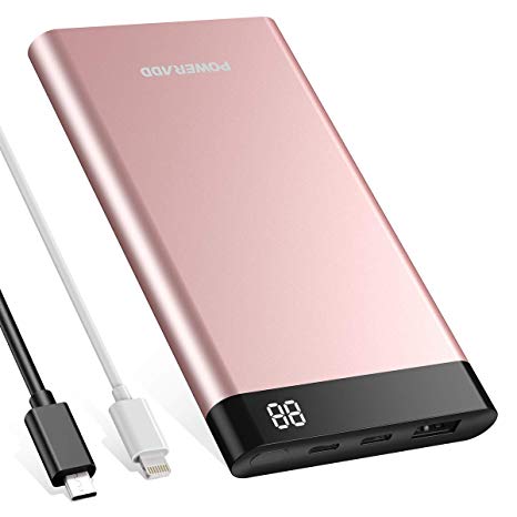 Poweradd VirgoⅡ10,000mAh Portable Charger Power Bank with LED display Type-C Compatible for iPhone, iPad, iPod, Samsung, Nintendo, Huawei most other Phones and Tablets-Rose Gold