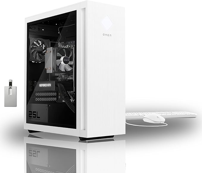 HP 2022 OMEN 25L Gaming Desktop, AMD Ryzen 5 5600G, 8GB DDR4 RAM, 512GB PCIe SSD, NVIDIA GeForce GTX 1660 Super 6G GDDR6, Win 11 Pro, White, 32GB Snowbell USB Card