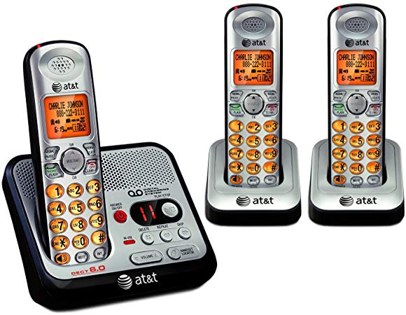 AT&T EL52300 3-Handset DECT 6.0 Cordless Phone with Digital Answering System and Caller ID, Handset Speakerphone, Wall-Mountable, Silver/Black (Renewed)