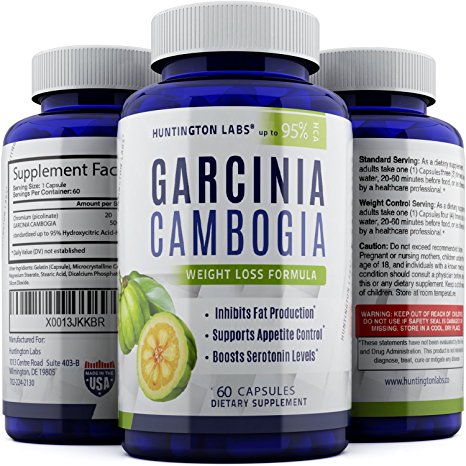 Pharmaceutical Grade 95% HCA Garcinia Cambogia Extract - Fat Burning Weight Loss Pill for Men and Women - Appetite Control and Immune System Support - Metabolism Booster - by Huntington Labs