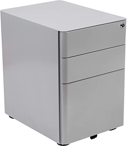 Flash Furniture Modern 3-Drawer Mobile Locking Filing Cabinet with Anti-Tilt Mechanism and Hanging Drawer for Legal & Letter Files, Gray