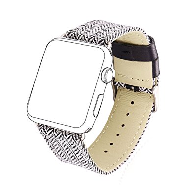 Fabric Replacement Strap for Apple Watch, Bandmax Stainless Steel Metal Clasp Buckle Comfortable Denim Fabric Watch Band for Apple Watch Series 3/2/1(Stripe 38MM)