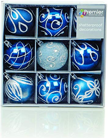 Set of 9 Midnight Blue Christmas tree baubles 6cm by Premier