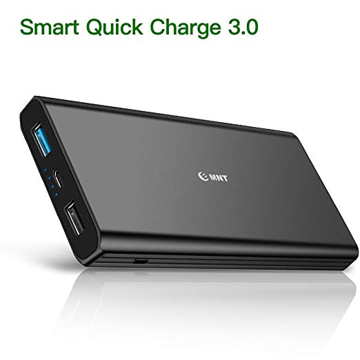 Portable Charger,EMNT 10400mAh Quick Charge 3.0 Power Bank QC 3.0 Dual USB Port Compact External Backup Battery Pack Compatible Samsung Galaxy,Ipad,iPhone X XS,Tablet,Camera,Kindle and More-Black