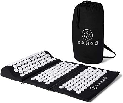 Kanjo - Acupressure Zip-Apart Mat - Acupressure Mat with Built-in Pillow - Travel Mat with Travel Pillow - Neck, Foot & Back Pain Relief - Stress Relief & Relaxation - Includes Travel Bag - Onyx