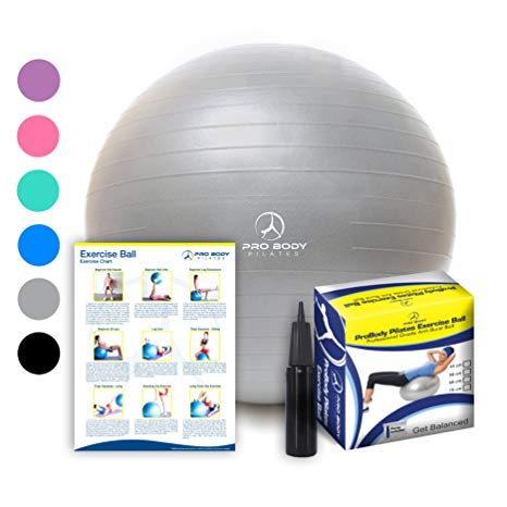 Exercise Ball - Professional Grade Anti-Burst Fitness, Balance Ball Pilates, Yoga, Birthing, Stability Gym Workout Training Physical Therapy