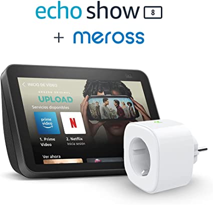 Echo Show 8 (2.ª generación, modelo de 2021), Antracita   Meross Smart Plug (enchufe inteligente WiFi), compatible con Alexa - Kit de inicio de Hogar digital