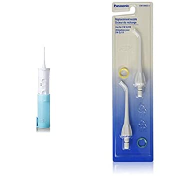 Panasonic cordless dental water Flosser, Dual-Speed Pulse Oral Irrigator, Collapsible, Design for Travel - EW-DJ10-A AND Panasonic EW0955W Replacement Nozzle for Oral Irrigator, White