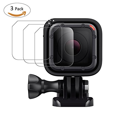 TedGem 3 Pcs Tempered Glass Screen Protector for GoPro Hero5 Hero4 Session with Lens Cap Cover, Ultra-Clear Anti-scratch Camera Lens Film Accessory [No-Bubble] [9H Hardness]