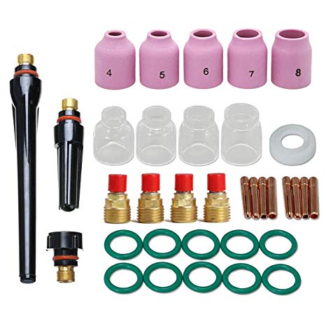 RX WELD TIG Stubby Gas Lens Collet Body & #5#6#7#8 Pyrex Cup Kit for DB SR WP 9 20 25 TIG Torch Welding Accessories 35pcs