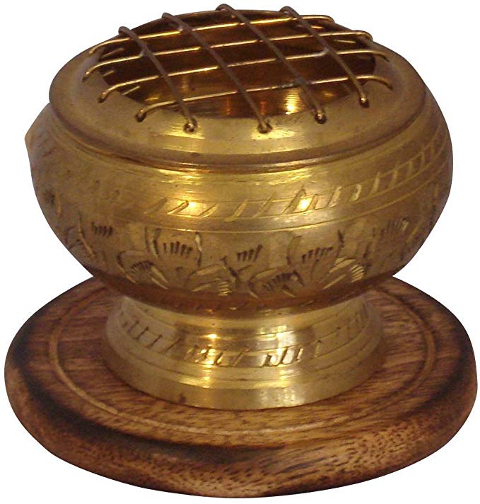 Carved Brass Charcoal Incense Burner