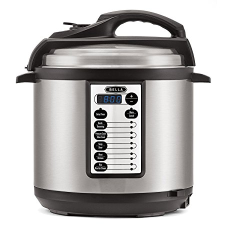 BELLA 6 Quart Pressure Cooker with 10 pre-set functions and Searing Technology, 1000 watt